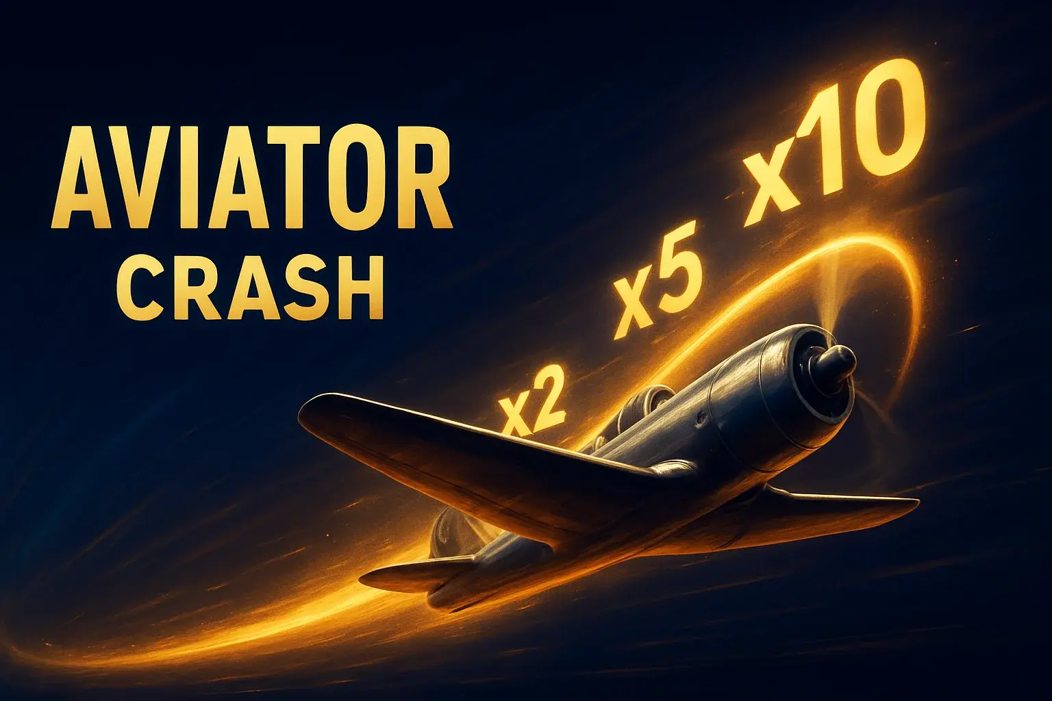 Банер за Aviator crash игра със самолет и светеща крива множител x2 x5 x10
